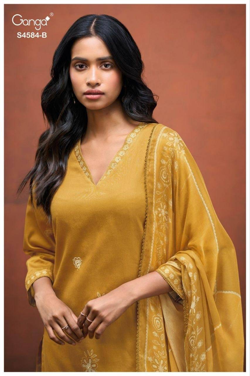 FESKA 4584 by Ganga Fashion 4584A To 4584D Series Beautiful Fancy Stylish Colourful casual wear PREMIUM COTTON SATIN Dresses At Wholesale Price